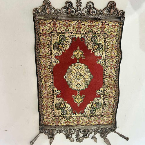 Vintage wall hanging rug in Turkish miniature style used, 32x19