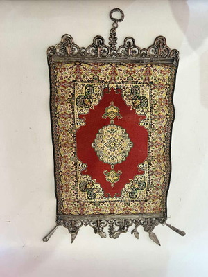 Vintage διακοσμητικό επιτοίχιο χαλί σε στυλ Τούρκικης μικρογραφίας μεταχειρισμένο, 32x19