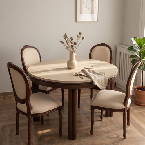 Rotonda Round Extendable Dining Table used, 6-8 seats, neoclassical design