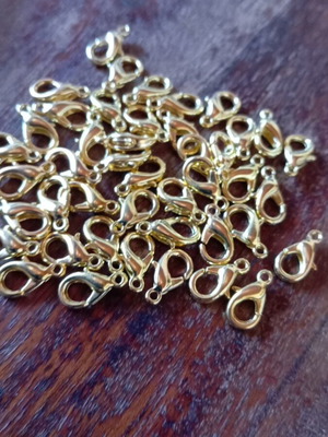 Gold clasp 12mm shiny, pack of 25, new