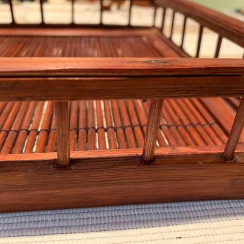 Handmade wooden serving tray new, rectangular, warm rust color