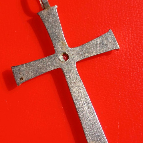 Vintage silver cross with ruby used