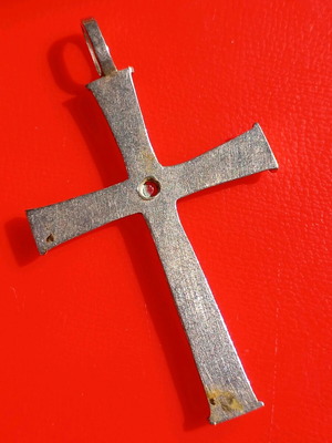 Vintage silver cross with ruby used