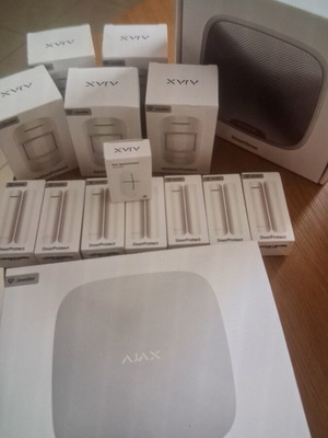 Ajax Hub 2 alarm system with siren, door protect sensors, motion detectors, remote control