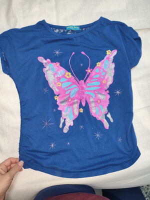 Blue butterfly print blouse, size S