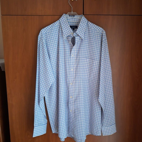 Texbasic men's checked shirt, blue and white, long sleeve, size L