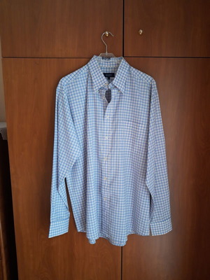 Texbasic men's checked shirt, blue and white, long sleeve, size L