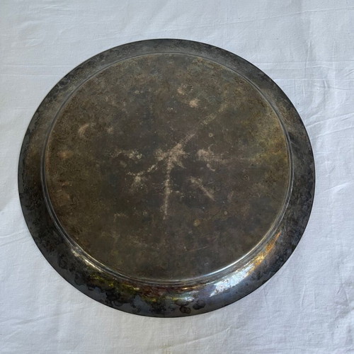 Large serving tray used with Arabic design and patina