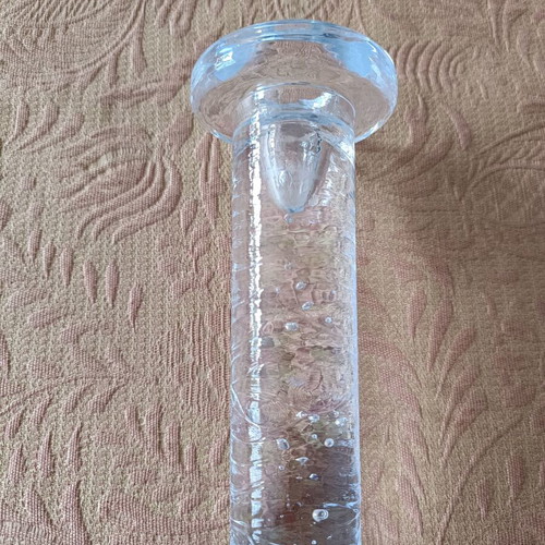 Vintage Kosta Boda candlestick made of clear glass with bubbles, like new