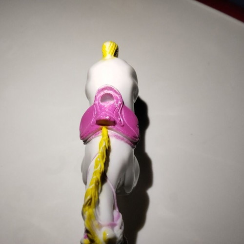 White Horse Figure with Yellow Mane and Pink Saddle used, 10cm