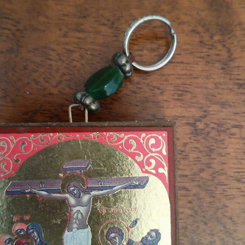 Keychain image “The Crucifixion” wood, rectangular 5x6 cm new