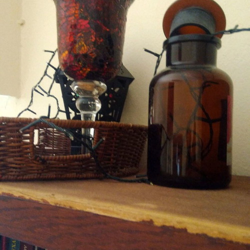 Glass mosaic decorative items used, 1 candle holder and 2 plates set