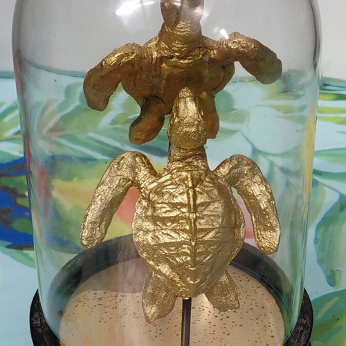 Golden turtles under glass dome, 18 cm high