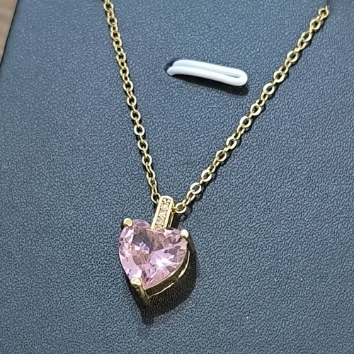 Necklace with Pink Heart and Gold Tone, Elegant Women's Jewelry