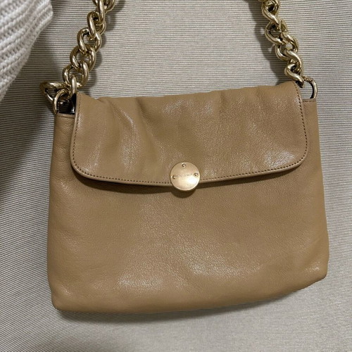 Leather women's bag like new, beige with gold chain Click Jewels