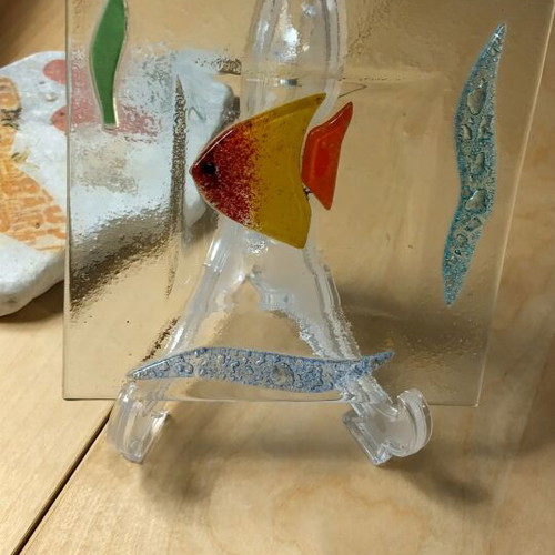 Handmade glass plate new with fish design