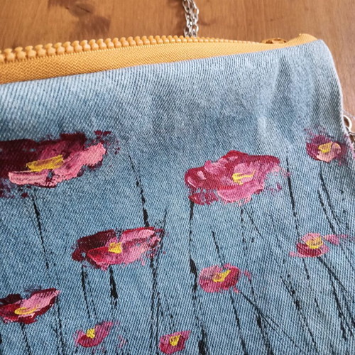 Handmade shoulder bag new, hand-painted, pink and turquoise