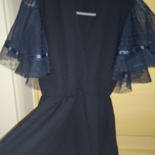 Dressy blouse with transparent polka dot sleeve, new, blue