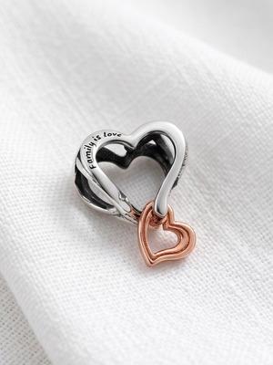 Pandora Two-tone Openwork Infinity Heart Charm new, silver and rose gold