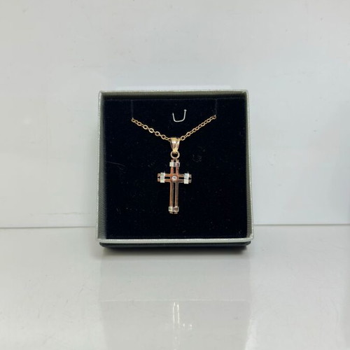 Oxzen steel and zircon cross pendant with chain