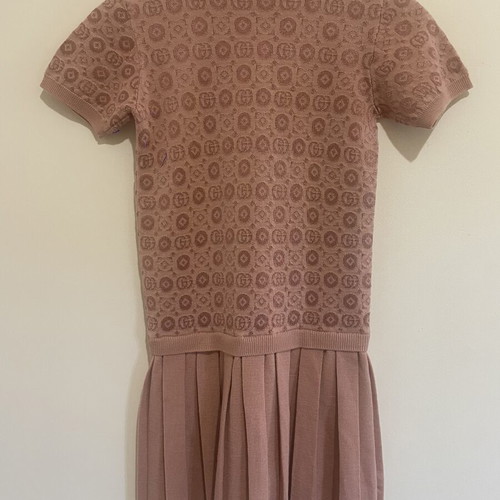 Gucci dress, warm pink wool with GG monogram and pleated skirt