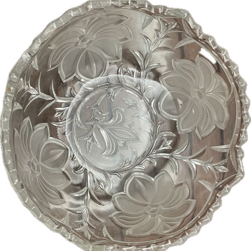 Glass bowl, glass platter and two glass bowls with embossed designs like new