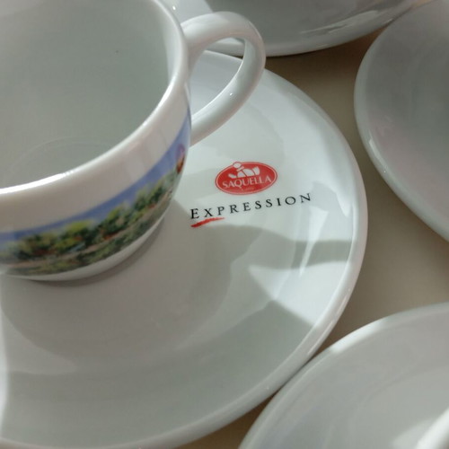Lumidhs Coffee Cup and Saucer Set of 6 with Greek Landscapes and 6 White Italian Plates new