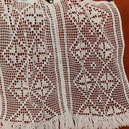 Handmade knitted cotton curtain white with fringes 70x85 cm