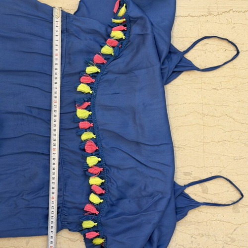 Royal Blue dress with fringes used, fluo colors, light summer fabric