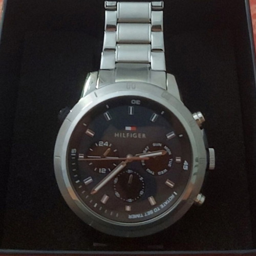 Tommy Hilfiger Troy men's watch 46mm chronograph used, silver metal bracelet