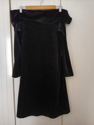 Women's black velvet dress, medium, off-shoulder, winter