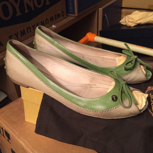Tod's two-tone ballerina shoes used, leather and fabric, size 40