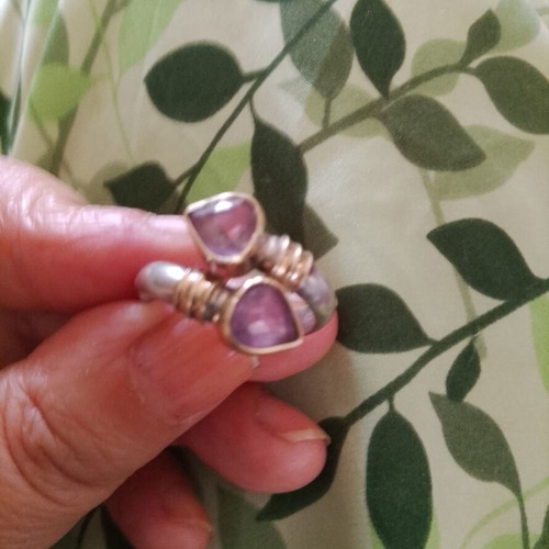 Silver 925 ring with 585 gold and amethyst stones