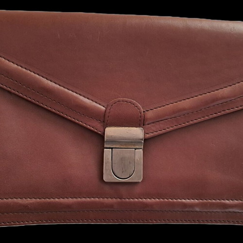 Men's leather bag brown new with flap and safety button