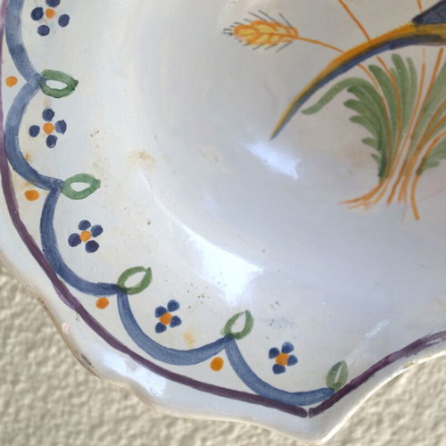 French Faience Barber's Bowl 18th Century used, hand-painted