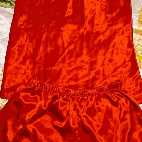 Women's red satin pajama set, size M