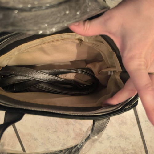 Handbag gray metallic with extra shoulder strap new