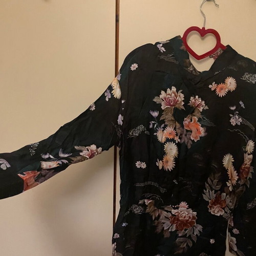 Zara short blouse dress like new, Chinese style, long sleeve, mao collar, black multicolor, size L