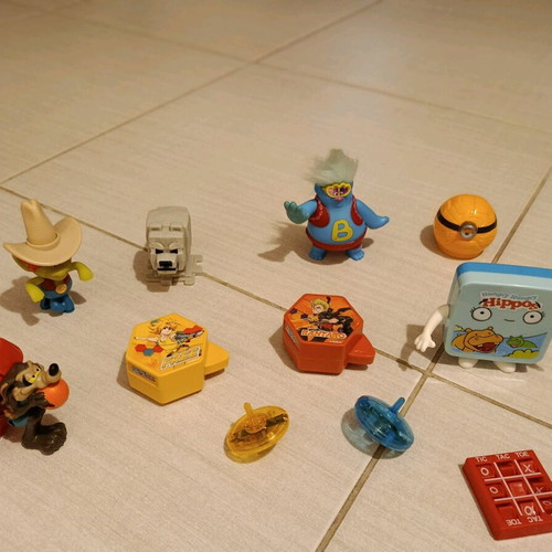 Various toys figures and mini travel board games like new