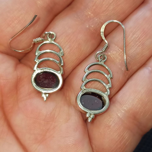 Silver Small Dangle Earrings with Garnet New