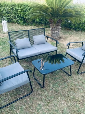 Σετ καθιστικό κήπου καινούργιο με διθέσιο και δύο πολυθρόνες
