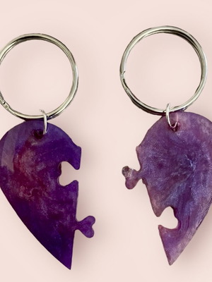 Handmade heart breakable keychains set of 2