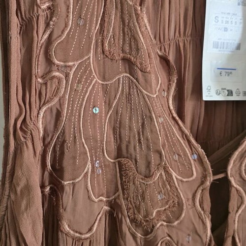 Zara dress bohemian style new, brown, embroidered, size S-M