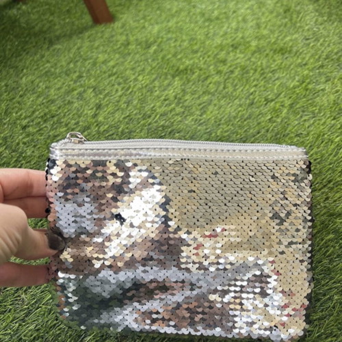 Evening bag black and silver with reversible sequins, like new