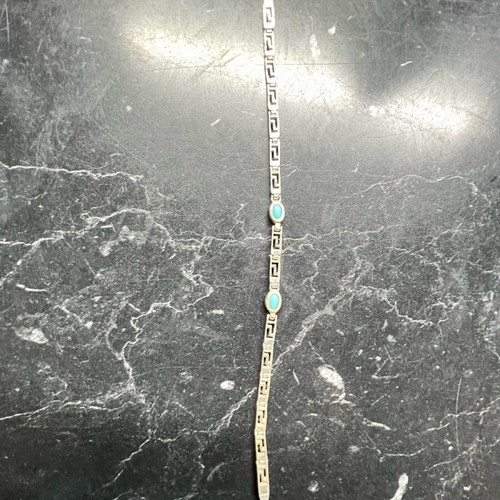 Silver bracelet like new with Greek key design and turquoise stones