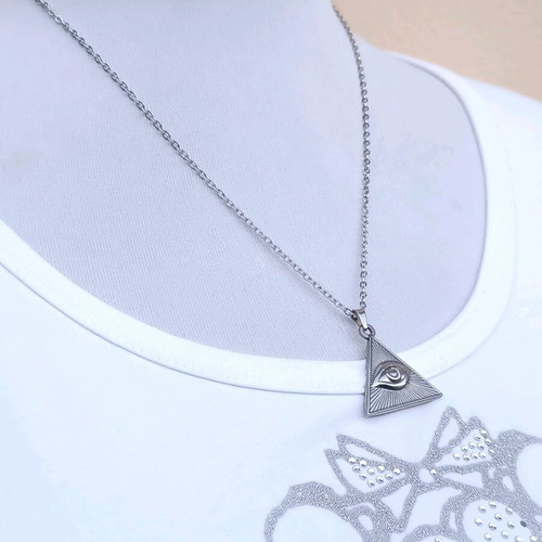 Unisex stainless steel necklace with All-Seeing Eye symbol new, handmade, silver