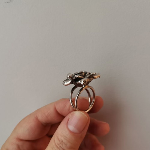Rose ring new, silver plated with real rose