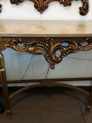 Console with gilded wood and marble like new