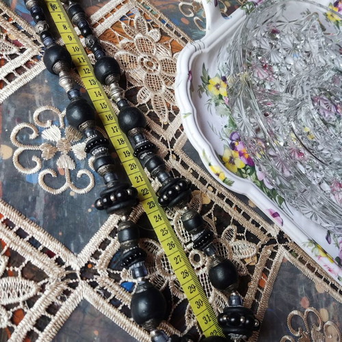 Statement vintage handmade necklace with large black beads, like new