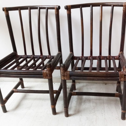 Bamboo chairs set of 2 with hanger used, natural rattan